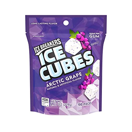Photo 1 of (2 pack) ICE BREAKERS ICE CUBES ARCTIC GRAPE Sugar Free Chewing Gum, Made with Xylitol, 8.11 oz Pouch (100 Pieces) exp 01/2022
