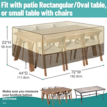 Photo 2 of Asinking Veranda Rectangular/Oval Patio Table Cover, Heavy Duty Waterproof Outdoor Furniture Covers 72" Wx 44" Dx 23" H, 600D UV-Coated Tough Canvas Outdoor Table Cover with Air Vents, Khaki & Brown
