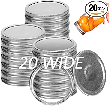 Photo 1 of 20 Pack Mason Jar Lids and Rings for Canning Jars Wide Mouth, Split-Type Lids Leak Proof, Reusable and Secure Ball Canning Jar Lids Caps with Silicone Seals (86mm, Silver) -- MISSING 1 TOP
