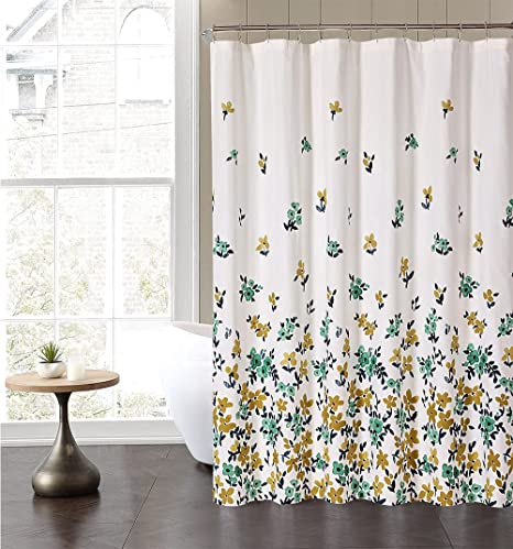 Photo 1 of Artisyne 100% Cotton Flower Shower Curtain,Green and Yellow Flower in White Cloth Fabric?Hotel Quality Farmhouse Shower Curtain for Bathroom Decor , 72" x 72" --- HOOKS ARE NOT INCLUDED
