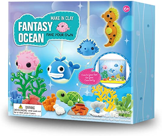 Photo 1 of Eduzoo Ocean Clay World Craft Kit for Kids, DIY Air Dry Clay Set, Creative Your Own Ocean World with Light, STEM Educational DIY Molding Set, Gift for Girls and Boys
