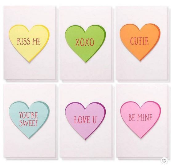 Photo 1 of Best Paper Greetings 12 Pack Candy Heart Blank Valentine's Cards with Envelopes, Galentines, 6 Colorful Designs, 5x7 In