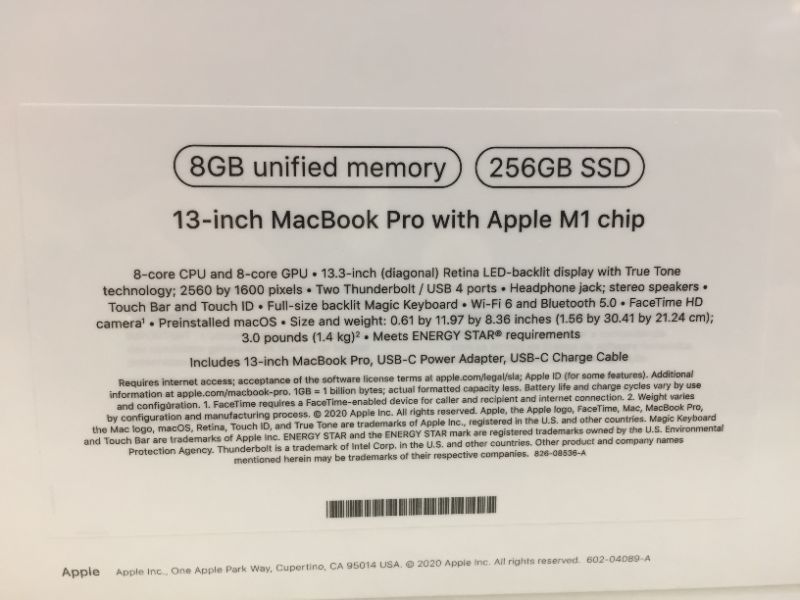 Photo 5 of Apple MacBook Pro 13.3" Laptop M1 Chip 8GB 256GB SSD Space Gray MYD82LL/A 2020---factory sealed ++