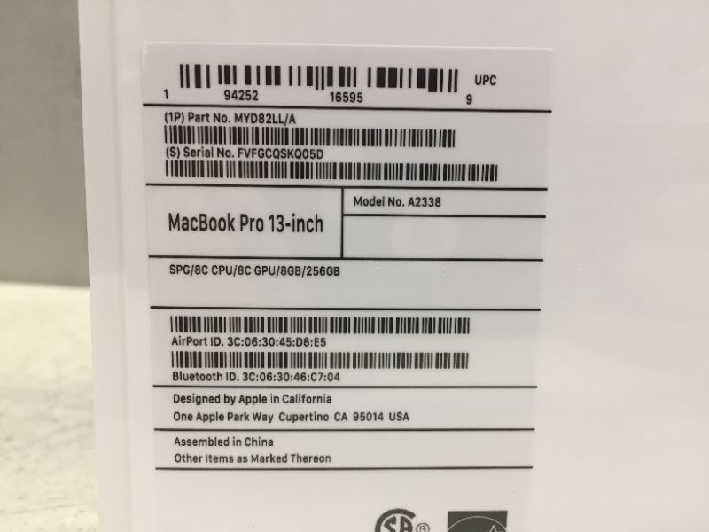 Photo 3 of Apple MacBook Pro 13.3" Laptop M1 Chip 8GB 256GB SSD Space Gray MYD82LL/A 2020---factory sealed ++