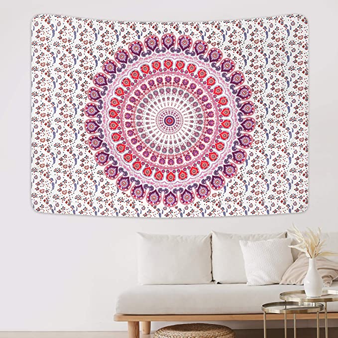 Photo 1 of Bohemian Mandala Tapestry Hippie Tapestries Psychedelic Peacock Boho Tapestry Wall Hanging for Bedroom?Pink Blue, 70.9 x 92.5 inches?