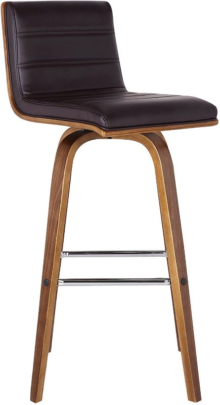 Photo 1 of Armen Living Vienna Mid-Century Modern-More color and size option 30" Bar height Barstool Faux Leather Wood Finish, Brown/Walnut
