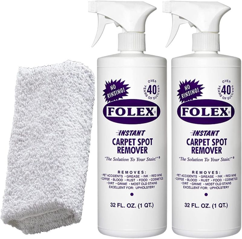 Photo 1 of 2 Bottles of FOLEX Instant Carpet Spot Remover + 1 Daley Mint Cleaning Cloth | Instant Rug, Upholstery, and Spot Carpet Stain Remover Kit, 32oz