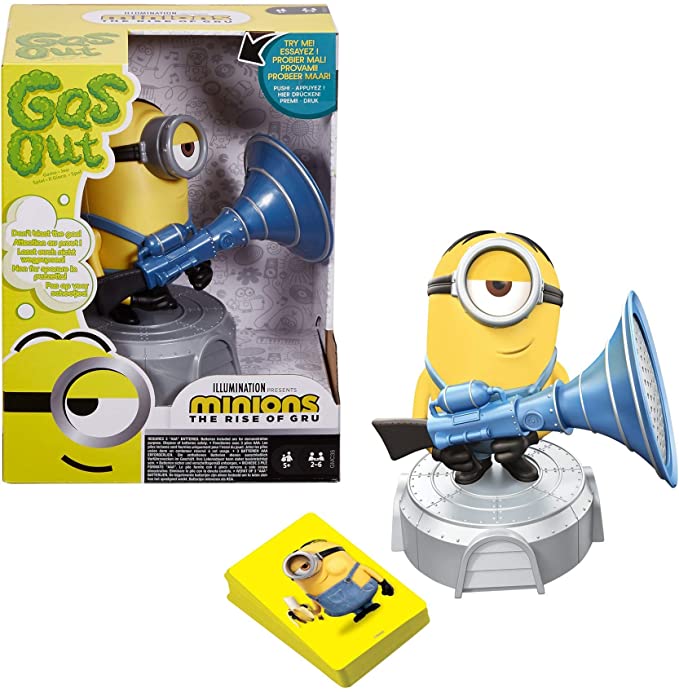 Photo 1 of Gas Out Kids Game Featuring Minions: The Rise of Gru, with Minions Theme, 56 Cards and Minion Fart Blaster, Gift for 5 Year Olds and Up