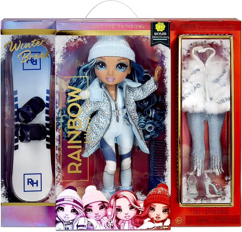 Photo 1 of Rainbow High Winter Break Skyler Bradshaw – Blue Fashion Doll and Playset with 2 Designer Outfits, Snowboard Accessories