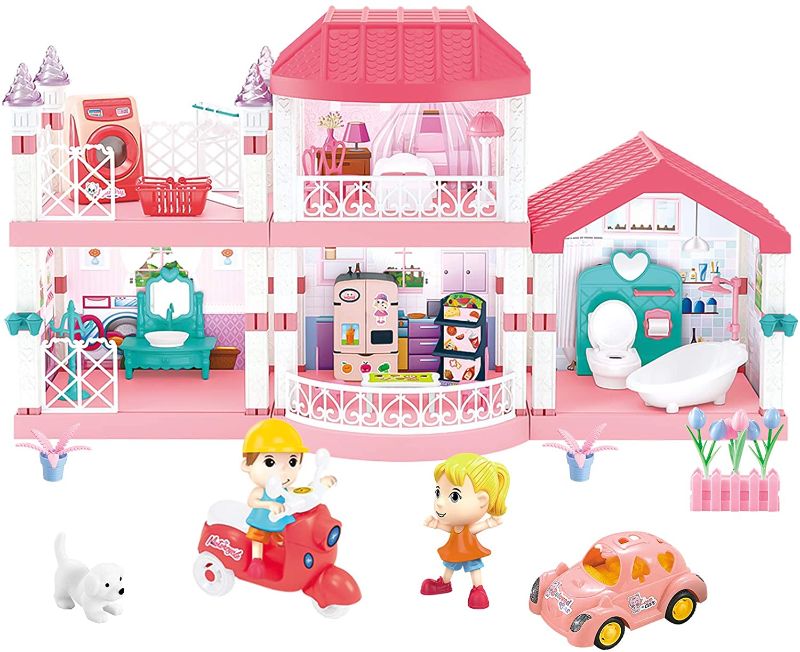 Photo 1 of LEAMEERY Dream House - Dollhouse Building Toys, Pretend Play Toddler Playhouse Sets for Girls with 2 Dolls, Furniture, 5 Rooms and 113 Accessories, DIY Creative Gift for Ages 3+, L24 xH13
