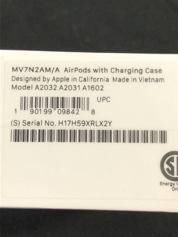 Photo 1 of Apple AirPods (2nd Generation) MV7N2AM/a with Charging Case - Stereo - Wireless - Bluetooth - Earbud - Binaural - in-ear
S/N H17H59XRLX2Y