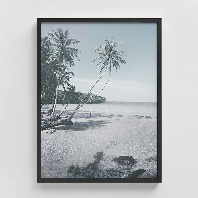 Photo 1 of Zenobia Framed Wall Art Print Blue Wash Out Tropical Coconut Palm Tree by Sandy Shore Coastal Ocean Photography Modern Art Beach Scenic Relax/Calm for Living Room, Bedroom, Office - 12"x16"
