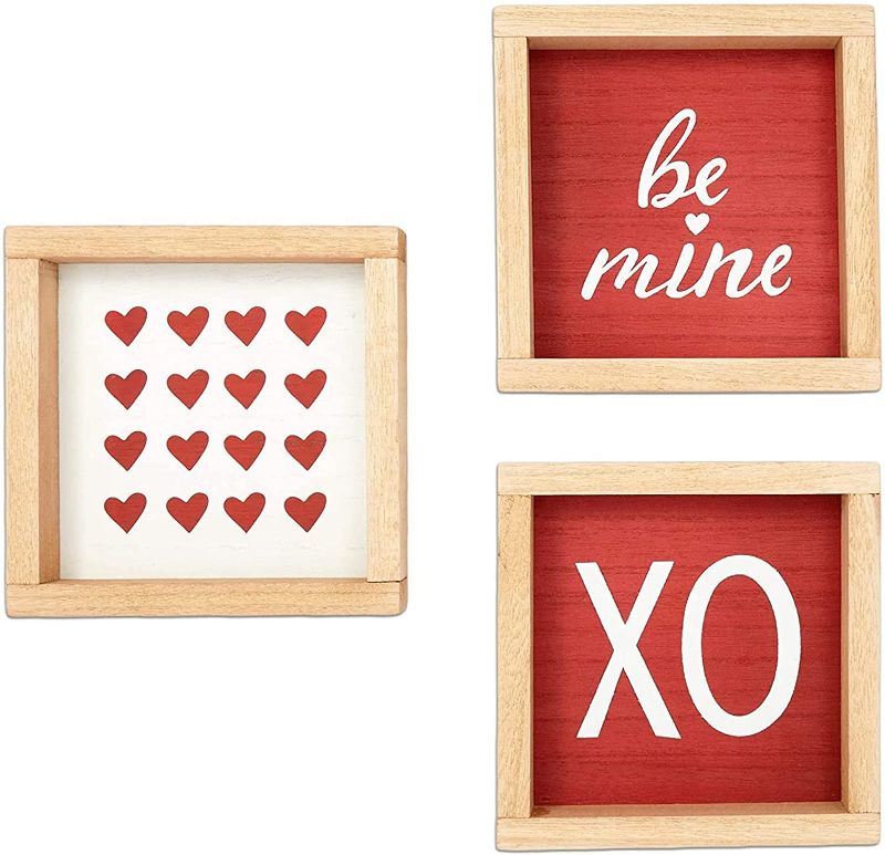 Photo 1 of Farmlyn Creek Wood Blocks Set for Valentine's, XOXO, Hearts, Be Mine (6 x 6 in, 3 Pieces)
