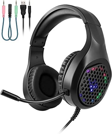 Photo 1 of Gaming Headset for PS4 Xbox One PS5 Controller, Etour Deep Bass Stereo Noise Cancelling Headphones with Mic, LED Light, Soft Memory Earmuffs for Smart Phone PC Laptop Mac Nintendo Switch Xbox Series
