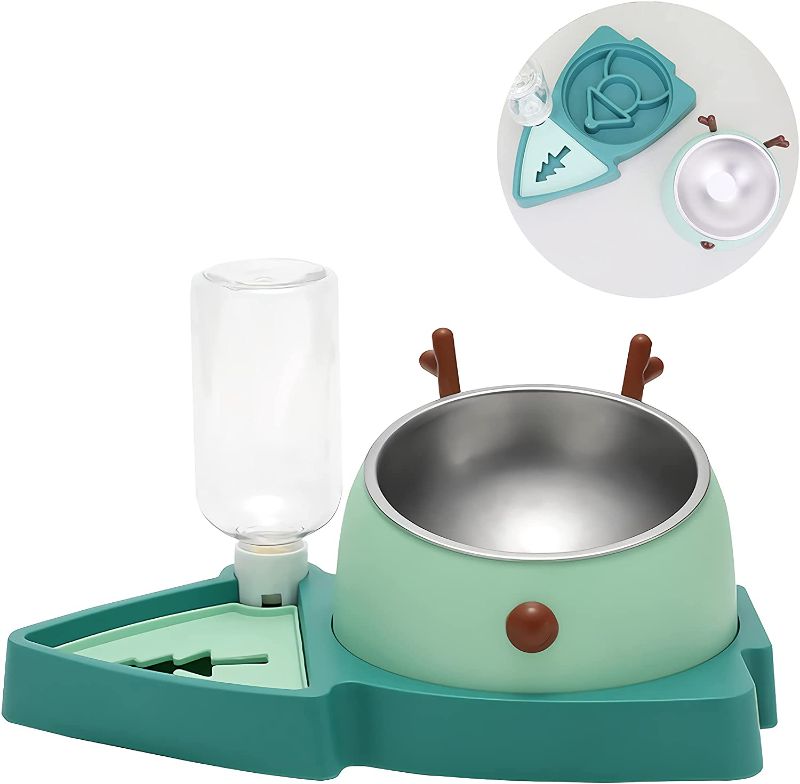 Photo 1 of Dorrikey Elevated Dog Bowls Detachable Slow Feeder Stainless Steel Slanted Dish Automatic Water Feeder Food Water Pet Feeder for Medium Dogs and Cats Pet Feeder Anti Slip Pet Bowls
