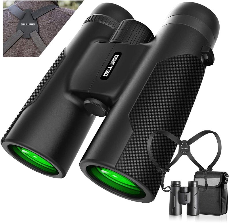 Photo 1 of 12x42 Binoculars for Adults with Binoculars Harness Strap Bag, Compact Binoculars for Bird Watching Hunting Travel Concerts Sightseeing and Sports Games BAK4 Prism FMC Lens
