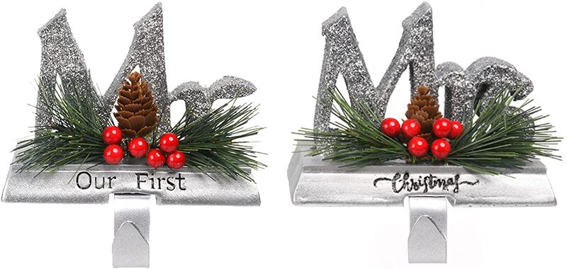 Photo 1 of Couple Mr-Mrs Stocking Holders - Our 1st Christmas Stocking Holders Wedding Anniversary Decor 2Pcs Newman House Studio
