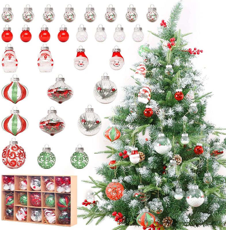 Photo 1 of Artificial Plastic Christmas Ball Ornament Set, Shatterproof Clear Exquisite Fillings Christmas Tree Hanging Decoration, for Home Party, Holiday Wedding, Xmas Decor - Red/White/Green.
