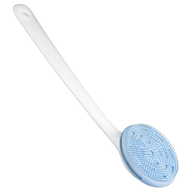 Photo 1 of Back Scrubber for Shower, Back Shower Brush, Body Scrubber, Back Brush Long Handle for Shower, 2 Sponges, BPA-Free, Silicone Bristles, Rich Foam, Deep Cleaning (Pastel Blue)
