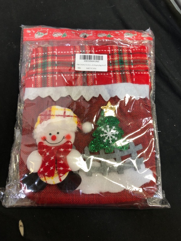 Photo 2 of Christmas Tree Decorations Ornaments Pendant, Christmas Stockings Small Drawstring Gift Packaging for Home Garland, Santa Claus Deer Snowman Burlap Linen Wrapping Bags Set of 3
