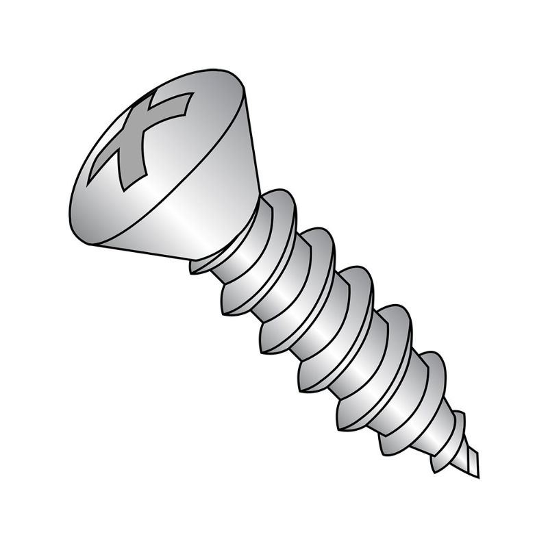 Photo 1 of 18-8 Stainless Steel Sheet Metal Screw, Plain Finish, 82 degrees Oval Head, Phillips Drive, Type AB, #8-18 Thread Size, 1/2" Length (Pack of 100)
