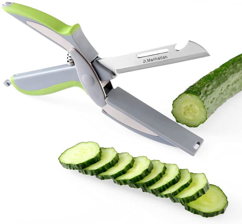 Photo 1 of Clever Food Choppers Smart Cutter Slicer Kitchen Shears with Built-in Cutting Board for Picnics & Kitchen Vegetables and Food (Green)