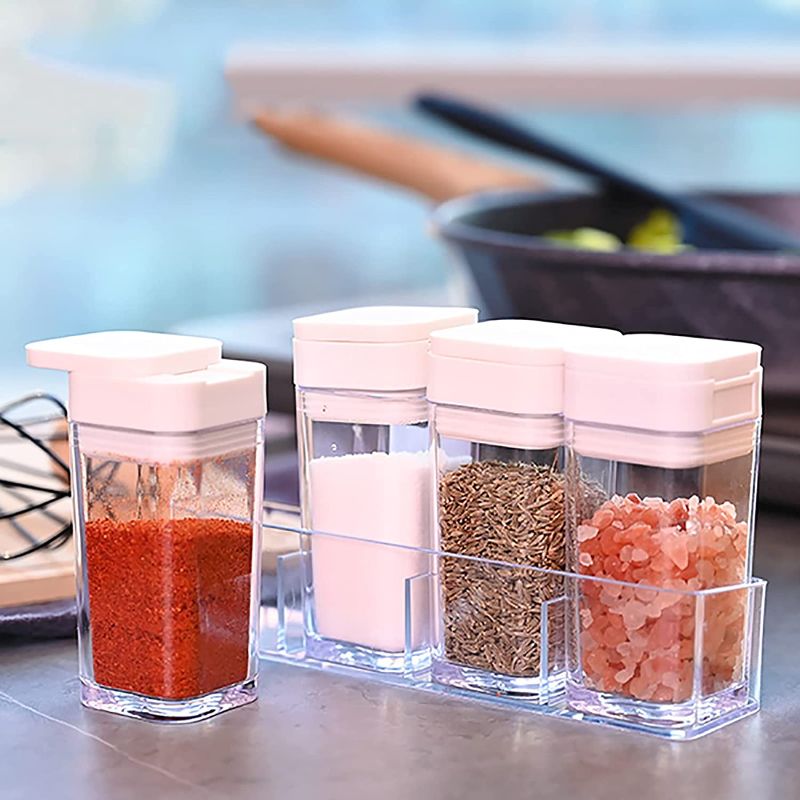 Photo 1 of 4 Pcs Spice Jars One Suit 4oz Square Sealable Seasoning jar Two Types Dumping With Freely Write Labels (Includes a stainless steel funnel?