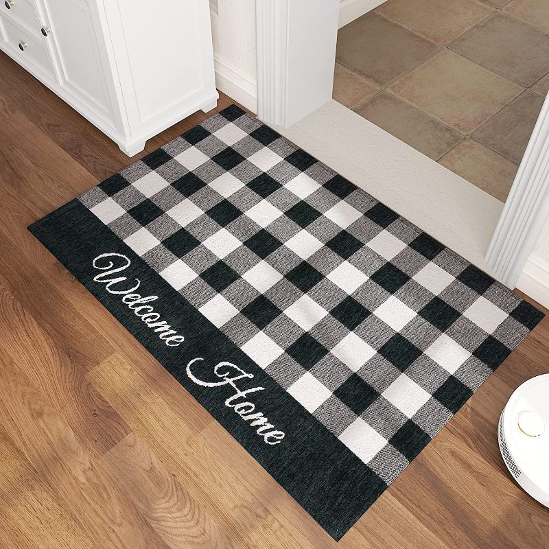 Photo 1 of Dornier Jacquard Door Mat, Simple Chequer Welcome Mat, Washable Rug Laundry Room Rug, Water Absorbent Entryway Rug Non Skid 32" X 48"
