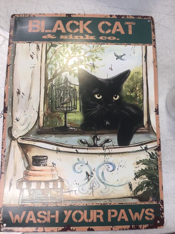 Photo 2 of 
Funny Bathroom Quote Metal Tin Sign Wall Decor - Vintage Black Cat Wash Your Paws Tin Sign for Office/Home/Classroom Bathroom Decor Gifts - Best Farmhouse Decor Gift for Women Men Friends - 8x12 Inch