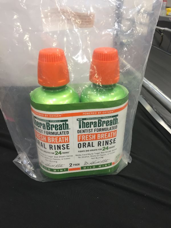 Photo 3 of TheraBreath Fresh Breath Dentist Formulated Oral Rinse Mild Mint 16 oz, 2 Pack
EXP 09/24