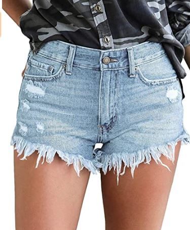 Photo 1 of LUYEESS Women's High Rise Frayed Jean Shorts Distressed Raw Hem Ripped Destroyed Denim Shorts SIZE LARGE
