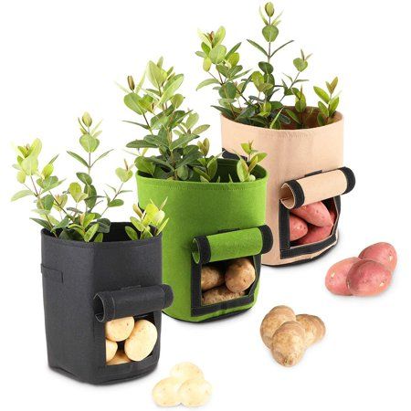 Photo 1 of 3-Pack 6.5 Gallon Fabric Pots Garden Planter Potato Grow Bag with Flap & Handles, 3 Colors
