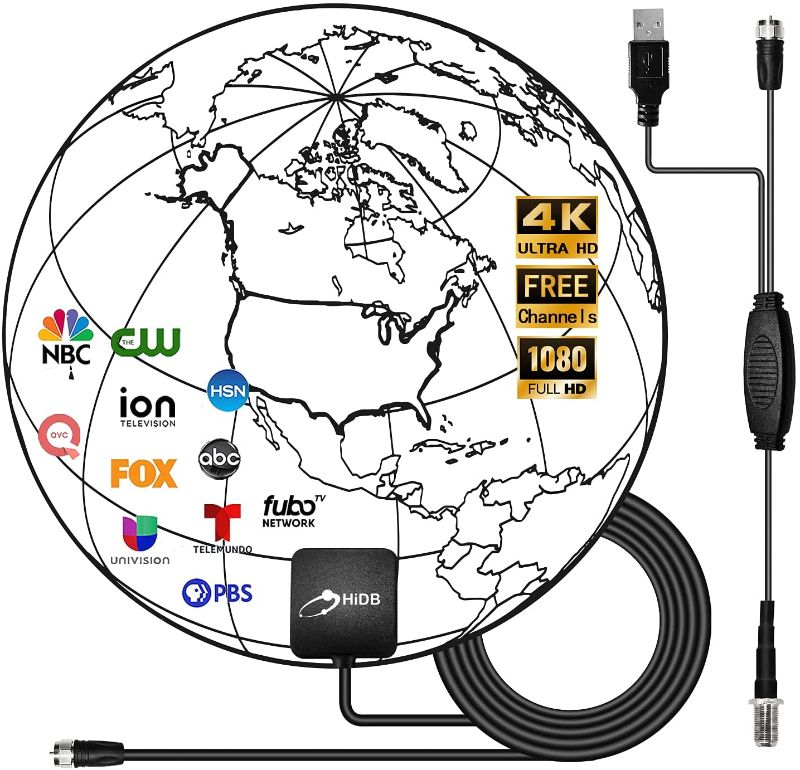 Photo 1 of TV Antenna HiDB Indoor Digital HDTV Antenna 150 Miles Range with Amplifier Signal Booster, 4K 1080P HDTV Aerial, Free for Local TV Channels Support All Television VHF/UHF/FM, 10FT Coax Cable
