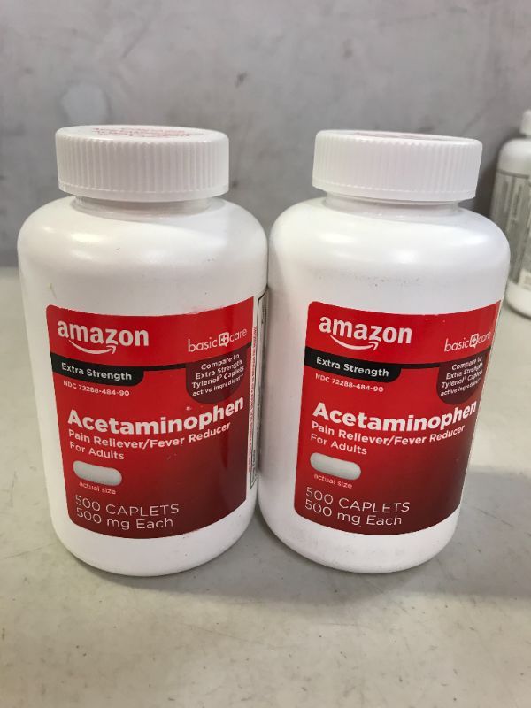 Photo 2 of Amazon Basic Care Extra Strength Pain Relief, Acetaminophen Caplets, 500 mg, 500 Count (Pack of 2) EXP 11/2022