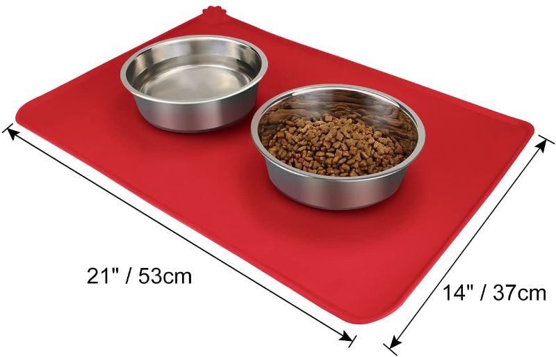 Photo 1 of 
Joytale Dog Cat Food Mat, Large (21" x 14")  Silicone Waterproof Pet Bowl Mat, Non Slip Pet Bowl Mats Placemats 
COLOR "RED"