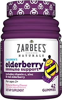 Photo 1 of Zarbee's Naturals Children's Elderberry Immune Support with Vitamin C & Zinc, Natural Berry Flavor, 42 Gummies
 EXP MAY 2022 STICKER ON BOTTLE