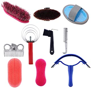 Photo 1 of 10PCS Horse Cleaning Tool Set Horse Grooming Care Kit Horse Brush Set with Hoof Pick Sweat Scraper Assorted Hair and Curry Comb Pick Itching Brushes
