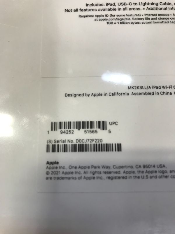 Photo 2 of 2021 Apple 10.2-inch iPad (Wi-Fi, 64GB) - Space Gray
BRAND NEW, FACTORY SEALED 