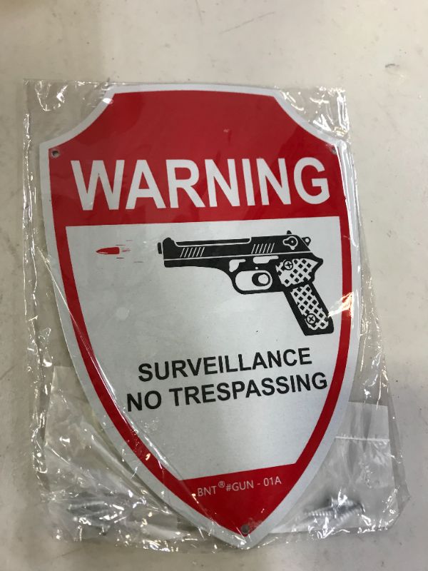 Photo 2 of BNT 2-Pack No Trespassing Warning Signs, 10x7 Inches Weatherproof Reflective Sign Rust Free Aluminum, Easy Mounting, Indoor/Outdoor Use Metal Gun Sign
