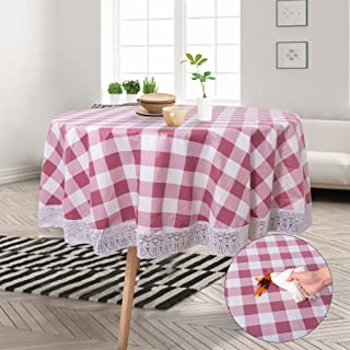 Photo 1 of Bonlino Round Table Cloth Waterproof Tablecloth 60 Inch - Vinyl Table Cover Spill Proof with Flannel Backed, Lace Edge Table Cloths for Dining Room Outdoor Indoor Party Patio
