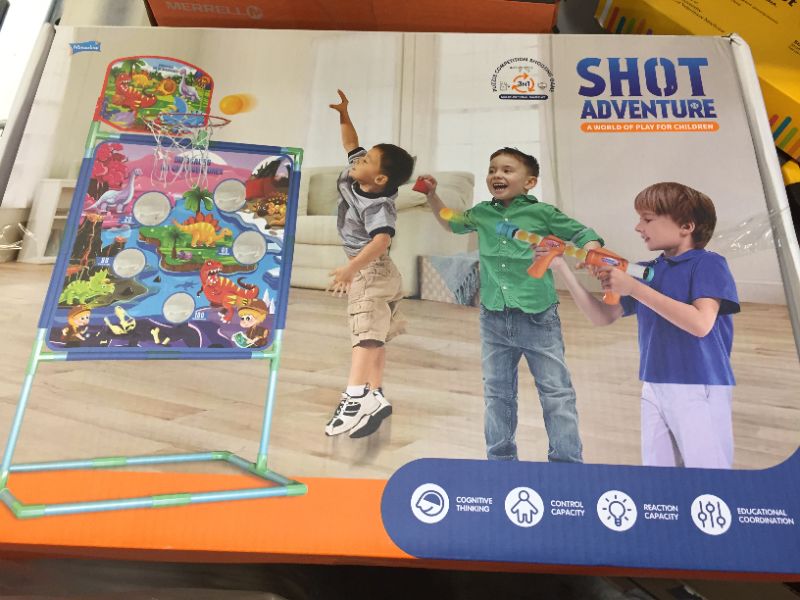 Photo 2 of 2NLF Shooting Game Toy for 5 6 7 8 9 10+Kids,2pk Foam Ball Popper Toy Guns,Scoring Standing Shooting Target with Basket & 24 Foam Balls & 6 Bean Bags & 2 Mini Basketball,Ideal Gifts for Boys Girls
