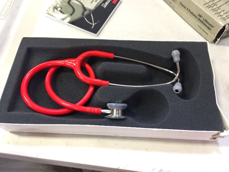 Photo 2 of 3M Littmann Stethoscope, Classic II Pediatric, Red Tube, Stainless Steel Chestpiece, 28 inch, 2113R
