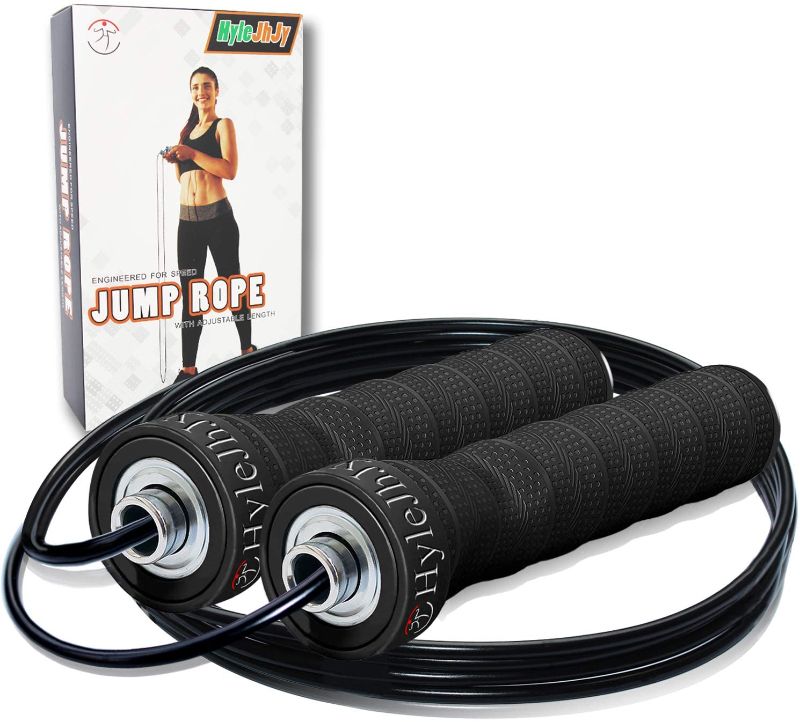 Photo 1 of Jump Rope Jumping Rope Skipping Rope Speed Rope for Workout,Adjustable Tangle-Free with Ball Bearing Cable wirerope, Jumping Ropes for Fitness with sweatband Handles,Jump Ropes for Men Women Kids adults
