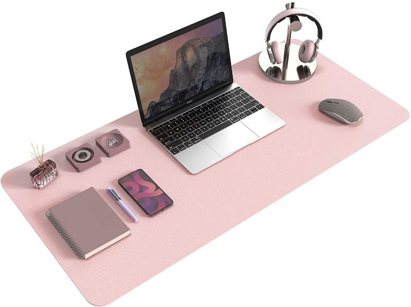 Photo 1 of Non-Slip Desk pad,New Material Leather Desk Blotter Pad,Soft Surface Desk Mat,Easy Clean Laptop Desk Writing Mat for Office/Home (Pink, 35.4" x 17")
