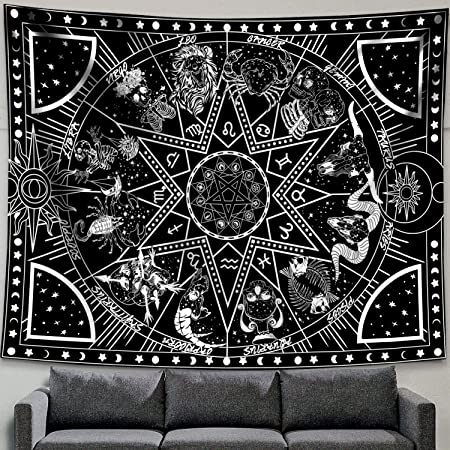 Photo 1 of Zussun 12 Constellation Tapestry Star Sun Tarot Tapestry Black and White Hippy CelestialBohemian Home Decor (60" x 60")
