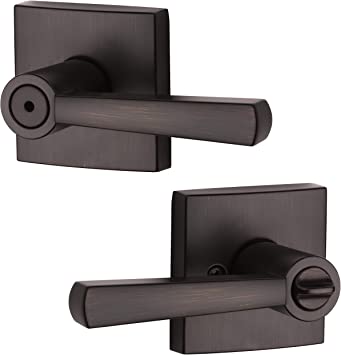 Photo 1 of Baldwin 93530-009 353SPL SQR 11P CP 6AL Spyglass Privacy Lever for Bedroom or Bathroom Handle in Venetian Bronze, Prestige Series with a Modern Contemporary Slim Design for Interior Doors
