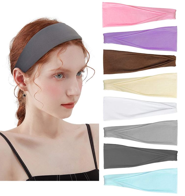 Photo 1 of 8 Pack Workout Headbands for Women Yoga Exercise Fashion Headbands Non-slip Sweat Wicking Hair Bands Running Sports Hair Accessories
