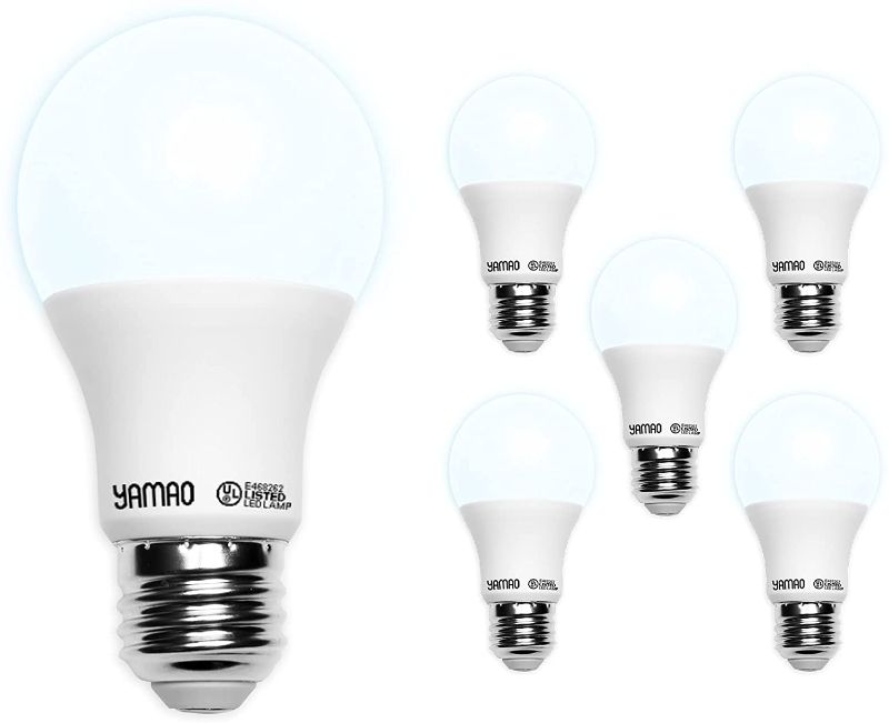 Photo 1 of Yamao A19 Led Light Bulbs 60 Watt Equivalent,Daylight 5000K Led Bulbs,Non Dimmable Standard E26 Base Lightbulbs,9W Energy Efficient 800 Lumens,Indoor Type A Led Flood Light Bulbs (6 Pack)
