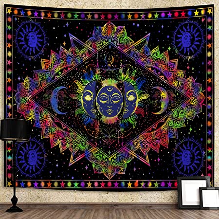 Photo 1 of A-forest Wall Tapestry, Moon and Sun Tapestry Wall Hanging Tapestry Purple Aesthetic Tapestries Trippy Wall Hanging Decor for Bedroom, Living room, 60 X 50 inches (sun and moon)
