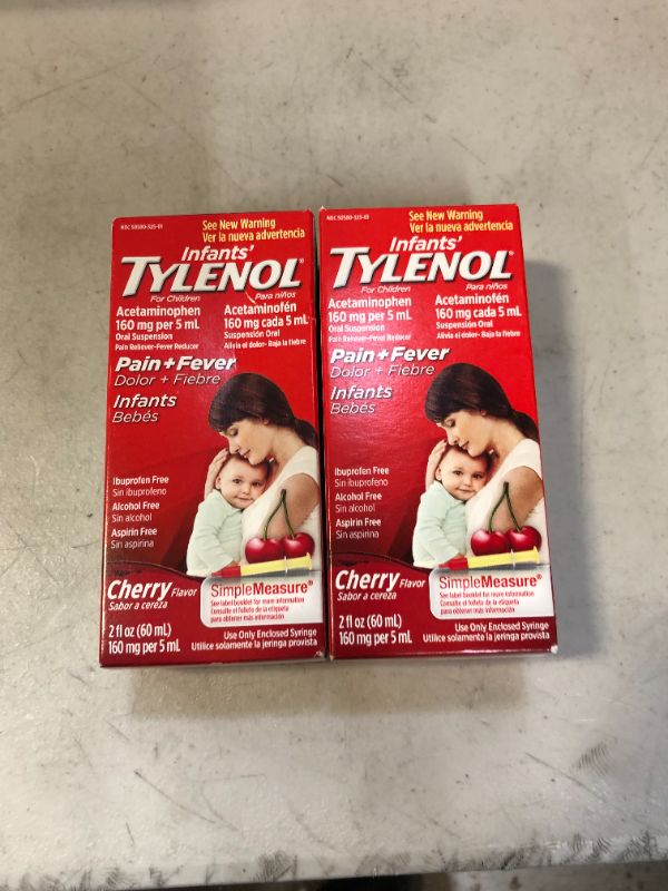 Photo 2 of Infants' Tylenol Acetaminophen Liquid Medicine, Cherry, 2 fl. oz 2 PACK EXP 03/22
